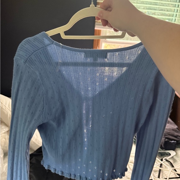 Almost Famous Light Blue Ribbed Blouse - Picture 2 of 3